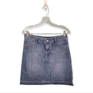 Noir Denim Mini Celebrate Laughter‎ Y2k Raw Hem Skirt Size 2